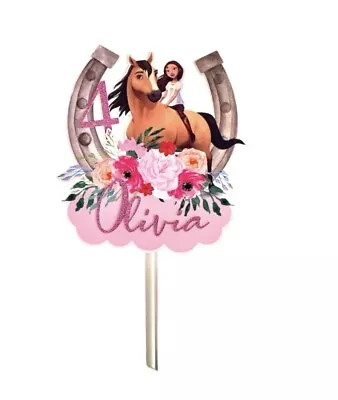 Personalised Spirit Cake Topper Pink Glitter Horse Cake Decorationspirit Ride • £8.99