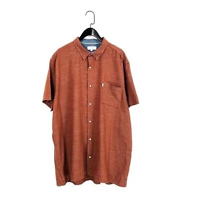 Next Burnt Orange White Pinstripe Regular Fit Collared Twill Shirt - Size 3XL • £14