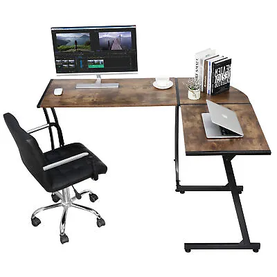 Corner Desk Computer Gaming Desk PC Writting Table Home Office Walnut L-Shaped  • $65.58