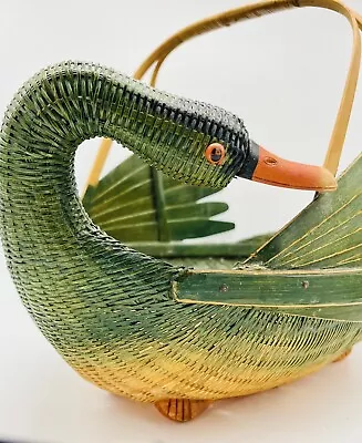 Unique Goose Basket Bamboo Green Vintage Large 14” L X 9” W X 9”H • $12