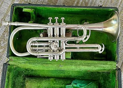 C.G. Conn New Invention Cornet 1911 - Silver - Great Cond. W/Orig Case - Key Bb • $450