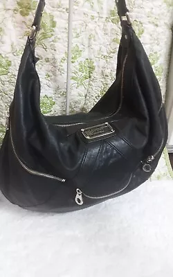 Marc By Marc Jacobs Black Buttery Soft Leather Zip Pockets Hobo Handbag • $69.95