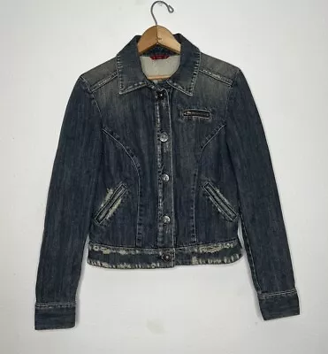 Vtg 90s Y2k Guess Jeans Denim Jacket Womens Sz Medium Trucker Grunge Crop Lined • £24.05