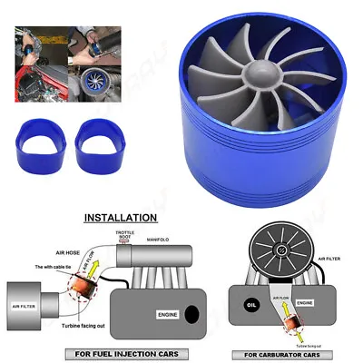 Car Air Intake Turbonator Blue Fan Engine Gas Fuel Saver Turbine Charger Parts • $13.99