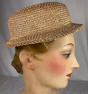 Vintage 1930s 30s Pork Pie Short Crown Topper Straw Hat • $59.99