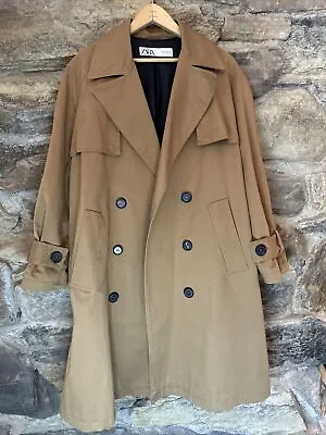 $65 • Buy ZARA NWOT Brown DOUBLE BREASTED OVERSIZED TRENCH COAT Swing XS RELAXED