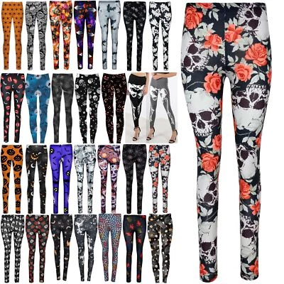£10.99 • Buy Womens Ladies Pencil Fit Halloween Ghost Pumpkin Jeggings Costume Broom Leggings