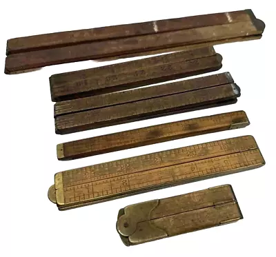 Vtg Wood Brass Folding Carpenters Ruler Lot Of 6 • $39.99