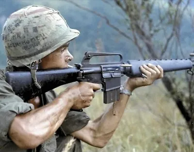 U.S. Soldier Firing On Viet Cong Occupied Area 8 X 10  Vietnam War Photo #40 • $7.43