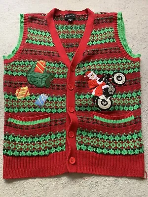 Blizzard Bay Mens Ugly Christmas Cardigan Sweater Sleeveless Medium M Red Santa • $24.99