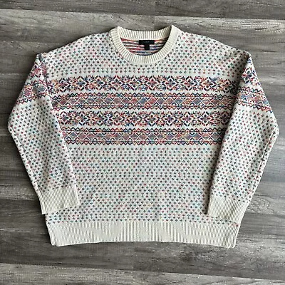 J Crew Sweater Women's Extra Large 100% Wool Colorful Fair Isle Knit Pullover • $40