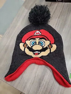 Nintendo Super Mario Bros Mario Beanie Hat Cap With Pom Black Unisex Kids OS • $12.99