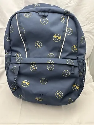 Landsend Medium Sized Backpack Book Bag Navy Blue Smiley Fun Face Shimmer Emoji • $19.99