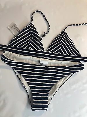 H&M 2 Piece Bikini Swimsuit Black White Stripe 6 • $12