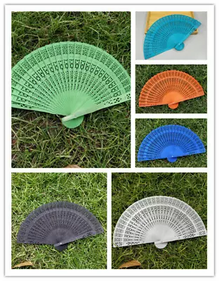 £4.79 • Buy Hand Hollow Chinese Folding Fan DIY Gift Carved Fragrant Flower Wooden Bamboo