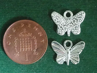 10 Butterfly Charms - Bright Silver - Nature Garden Insect  • £2.80