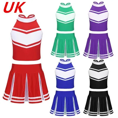 UK Kid Girls Cheerleading Uniform Halloween Cosplay Fancy Dress Top Skirt Outfit • £7.45