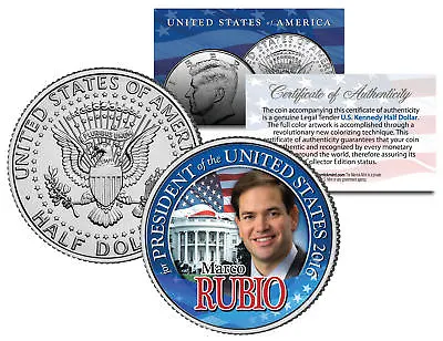 $8.95 • Buy MARCO RUBIO FOR PRESIDENT 2016 Campaign Colorized JFK Half Dollar U.S. Coin