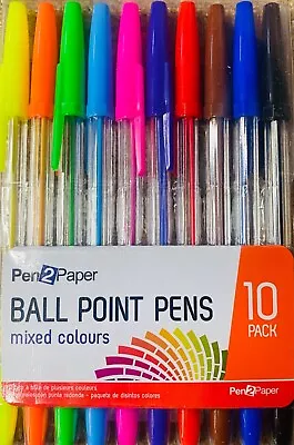 10 X Ballpoint Pens Multicolour Ball Point School Office Mixed Colours • £3.98