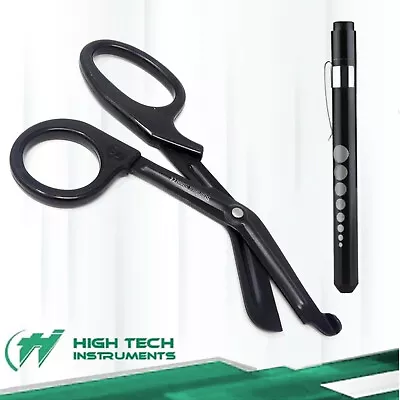 Tactical Black - Set Of 2 Pcs Black EMT First Responder 7.5  Shears + Black Pen • $9.05