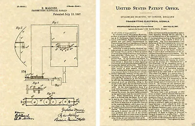 MARCONI RADIO US PATENT 1897 Vintage Fm Am Guglielmo Ready To Frrame!! • $9.95