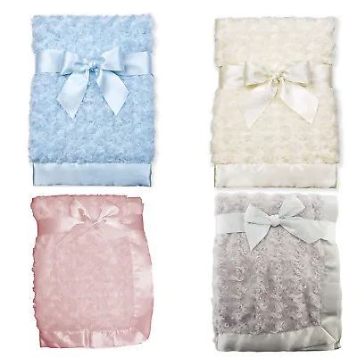 Baby Fleece Blanket Newborn Toddler | 75x100cm | Pram Cot Moses | Rose & Satin  • £8.99