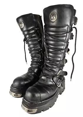 New Rock Reactor Knee High Black Gothic Boots Size EU44 UK10 • £149.99