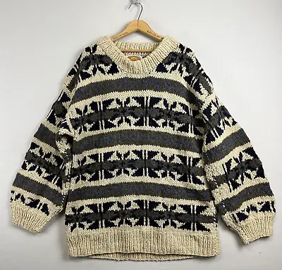 NUEVO AMERICANA Vintage Chunky Wool Sweater Adult XL Geometric 90's Heavy Crew • $47.62