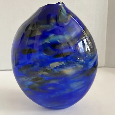 Vintage Italian Art Glass Vase COBALT BLUE Multicolor Swirl 7.5  • $35