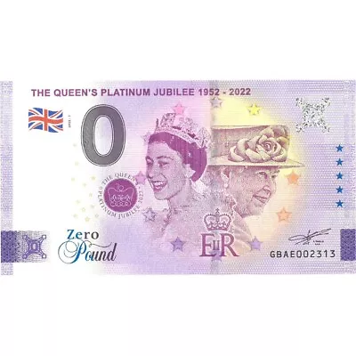 €0 Euro Souvenir Official Banknote England 2021 - The Queen's Platinum • £8.98