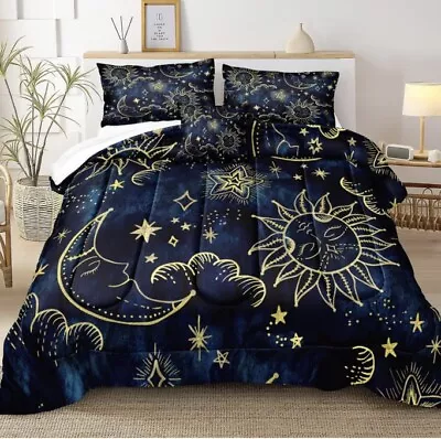 Sun And Moon Comforter 4 Piece Set Queen Celestial Hippie Bohemian Bedding Set • $48