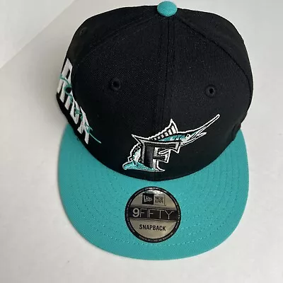 MLB Florida Marlins 9FIFTY Adjustable Snap Back New Era Cap Black Side Spell Out • $24.97