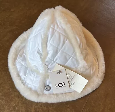 UGG Bucket Hat White All Weather Shearling Sheepskin Trim One Size NWT • $89