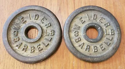 Rare Weider Standard Size Barbell Weights - Two 3 Lb Plates 3lb Cast Iron Vtg • $42