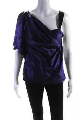 Marc Bouwer Glamiti Womens Silk Satin Sequin One Sleeve Blouse Purple Size S • $41.49