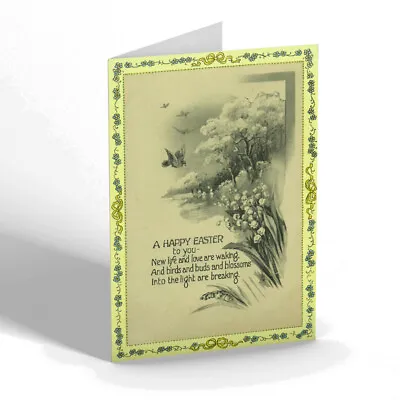 EASTER CARD - Vintage Design - Birds Lilies-of-the-Valley Trees • £4.99