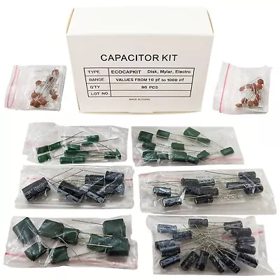 Capacitor Kit 90 Assorted Disk Mylar And Electro Capacitors In Storage Box • $9.99