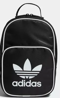 Adidas Trefoil White Logo Lined Padded Santiago Lunch Bag Black NWT Pockets • $24.99