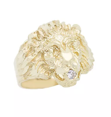 Men's Lion Head Ring 10K Yellow Gold Lion Face CZ Ring Solid Gold Size 8  • $299.25