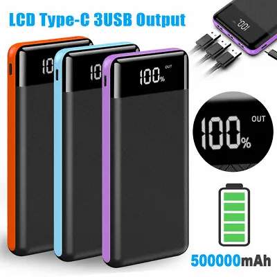 500000mAh Portable Power Bank LED 3 USB External Battery Pack Universal Charger • £35.99