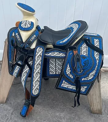 15  BLACK MEXICAN CHARRO SADDLE MONTURA CHARRA PARA CABALLO Horse Charro Gear • $699.99