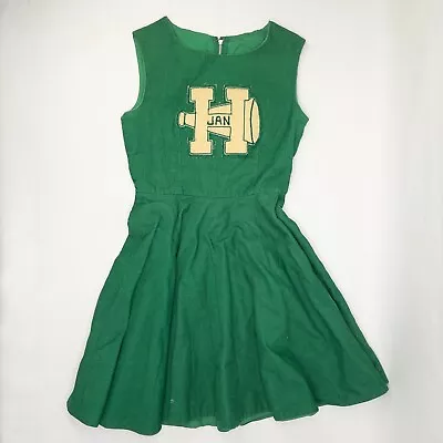 Vintage Cheerleader Uniform Cosplay Dress Halloween Prop Green Gold 60’s/70’ B30 • $49.95