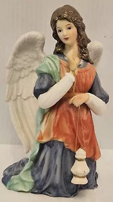 NEAR PERFECT O' Well 8  Porcelain Angel Figurine Kneeling W/Lantern • $24.99