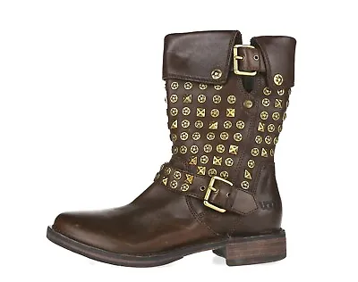 Womens UGG AUSTRALIA CONOR 228779 Brown Leather Studded Moto Boots Size 6.5 • $160.65