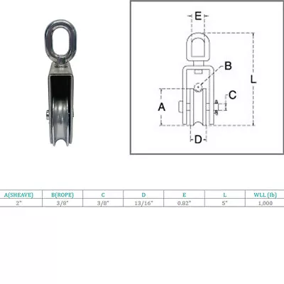 Marine Stainless Steel Sheave Square Block For Rope Wire Pulley • $25.99