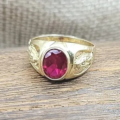 Mens 14k Yellow Gold Ring Pink Sapphire Blessed Mother Mary Size 12.5 6.57 Grams • $1000