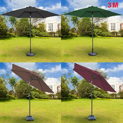 3M Sun Shade Parasol Garden Patio Umbrella Crank Tilt With Parasol Weight Base • £67.99