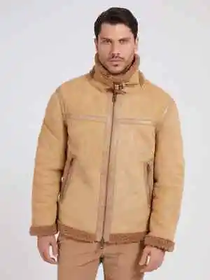 Guess Mens Faux Shearling Jacket Beige/Khaki Medium • $44.43