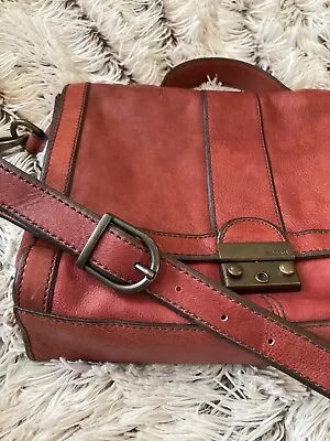 FOSSIL Red Leather Purse Handheld Satchel Shoulder Bag Vintage • $39.99