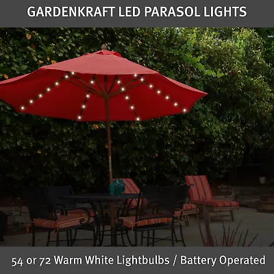 GardenKraft Warm White Garden Parasol Lights / 54 Or 72 Lights / Battery Operate • £8.49